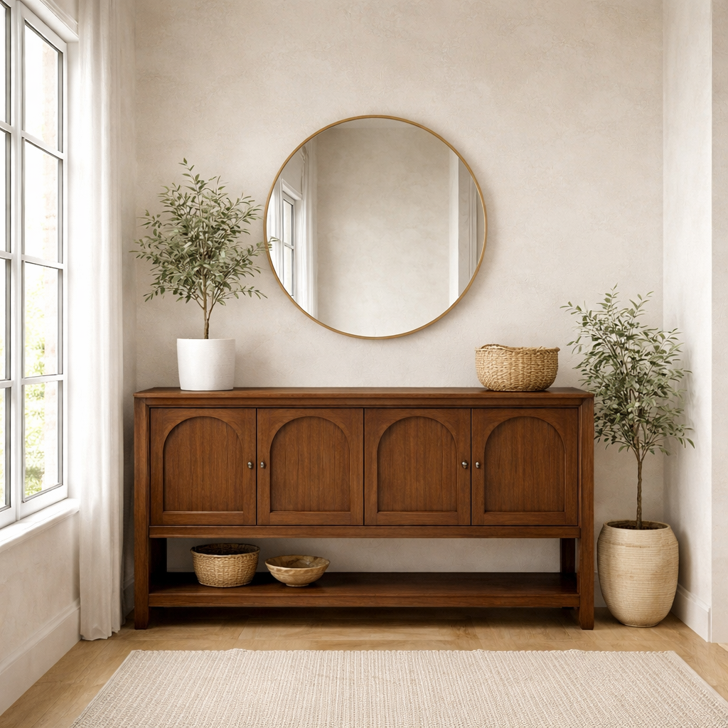 Solid Wood Console Table with Arched Doors – Rustic Storage Sideboard - view 3 of 7