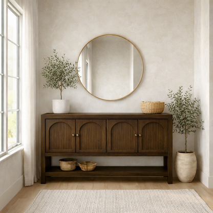 Solid Wood Console Table with Arched Doors – Rustic Storage Sideboard - view 2 of 7