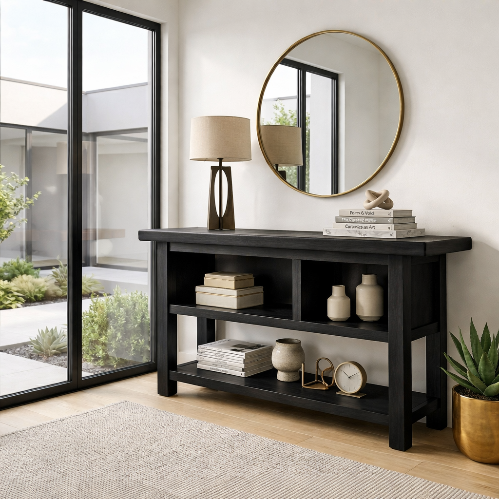 Solid Wood Console Table with Open Shelves – Modern Minimalist Entryway Display Table - view 4 of 7