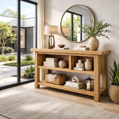 Solid Wood Console Table with Open Shelves – Modern Minimalist Entryway Display Table - view 2 of 7