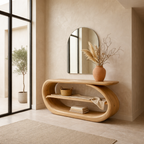 Sculptural Solid Wood Console Table with Curved Base and Shelf – Modern Entryway Table - view 2 of 7