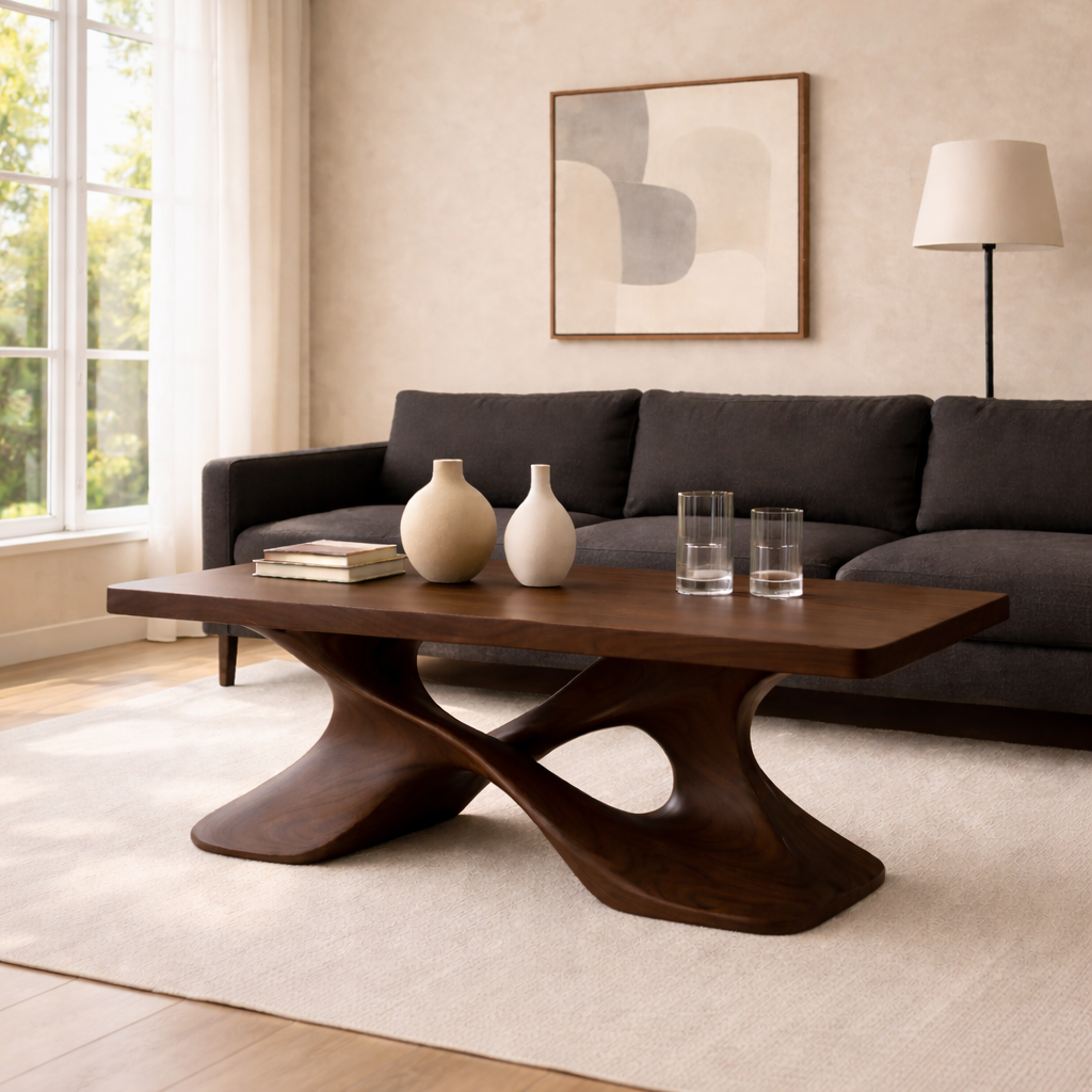 Elegant Solid Wood Coffee Table with Curved Base – Modern Living Room Decor - view 1 of 9