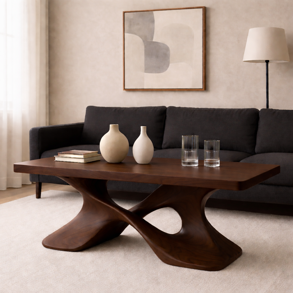 Elegant Solid Wood Coffee Table with Curved Base – Modern Living Room Decor - view 3 of 9