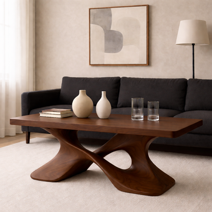 Elegant Solid Wood Coffee Table with Curved Base – Modern Living Room Decor - view 4 of 9