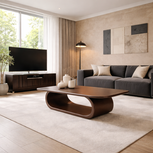 Minimalist Solid Wood Coffee Table with Sleek Curved Base – Modern Living Room Style - view 1 of 9