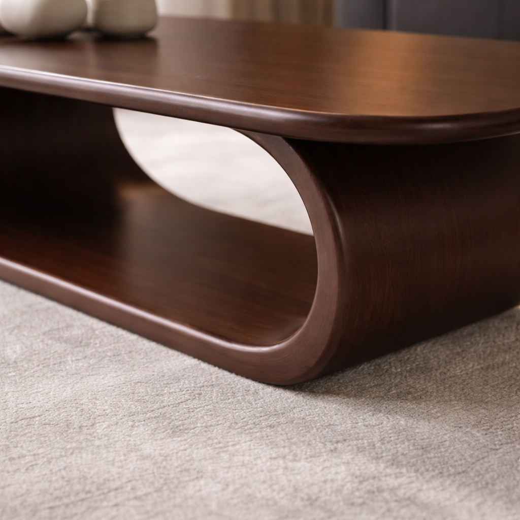 Minimalist Solid Wood Coffee Table with Sleek Curved Base – Modern Living Room Style - view 2 of 9