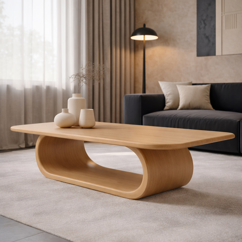 Minimalist Solid Wood Coffee Table with Sleek Curved Base – Modern Living Room Style - view 6 of 9