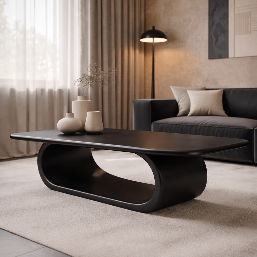 Minimalist Solid Wood Coffee Table with Sleek Curved Base – Modern Living Room Style - view 5 of 9
