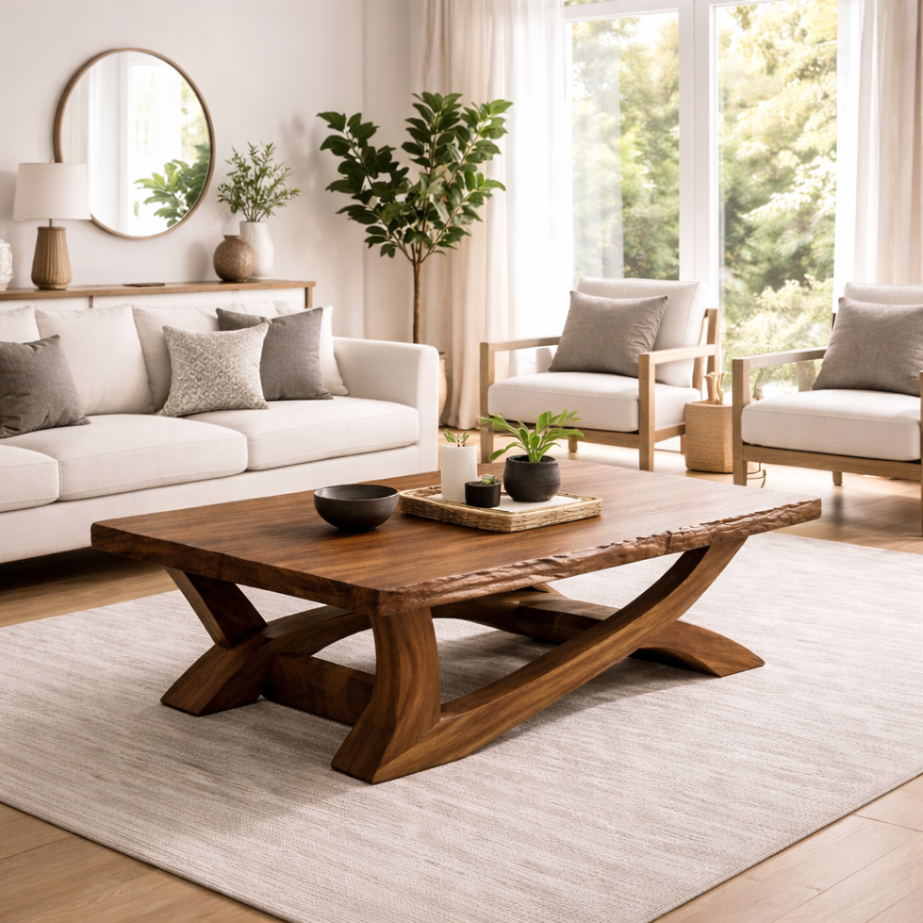 Rustic Solid Wood Coffee Table with Live Edge Design – Natural Charm for Living Rooms - view 3 of 8