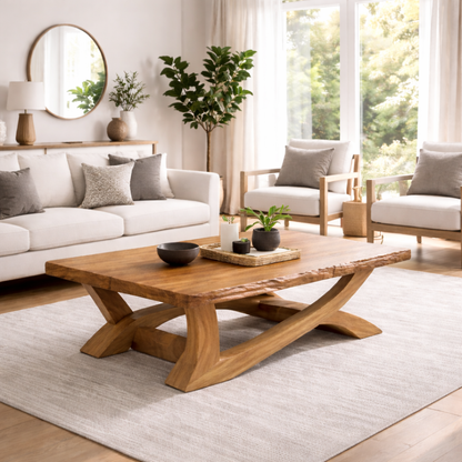 Rustic Solid Wood Coffee Table with Live Edge Design – Natural Charm for Living Rooms - view 4 of 8
