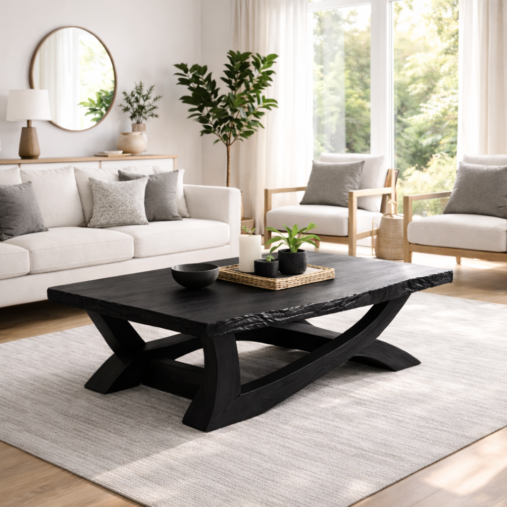 Rustic Solid Wood Coffee Table with Live Edge Design – Natural Charm for Living Rooms - view 5 of 8