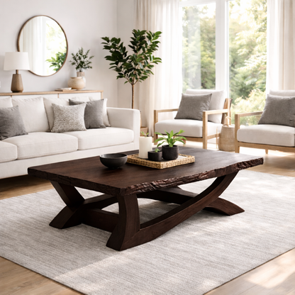 Rustic Solid Wood Coffee Table with Live Edge Design – Natural Charm for Living Rooms - view 1 of 8