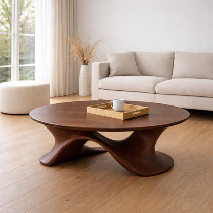 Sculptural Solid Wood Coffee Table – Modern Twisted Design Living Room Centerpiece - view 1 of 8