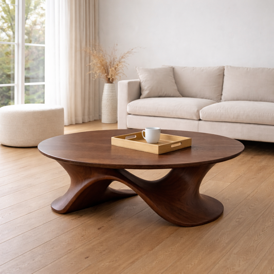 Sculptural Solid Wood Coffee Table – Modern Twisted Design Living Room Centerpiece - view 1 of 8