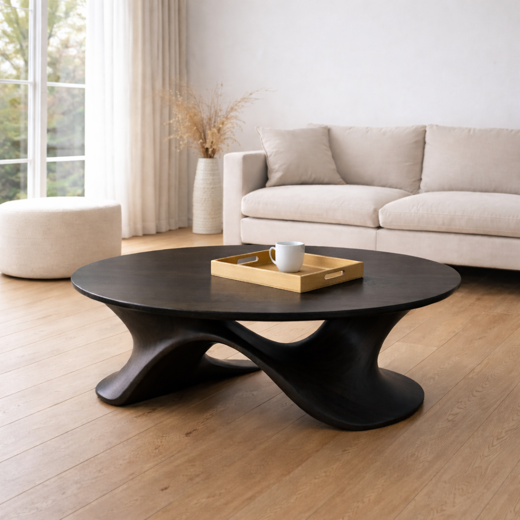 Sculptural Solid Wood Coffee Table – Modern Twisted Design Living Room Centerpiece - view 5 of 8