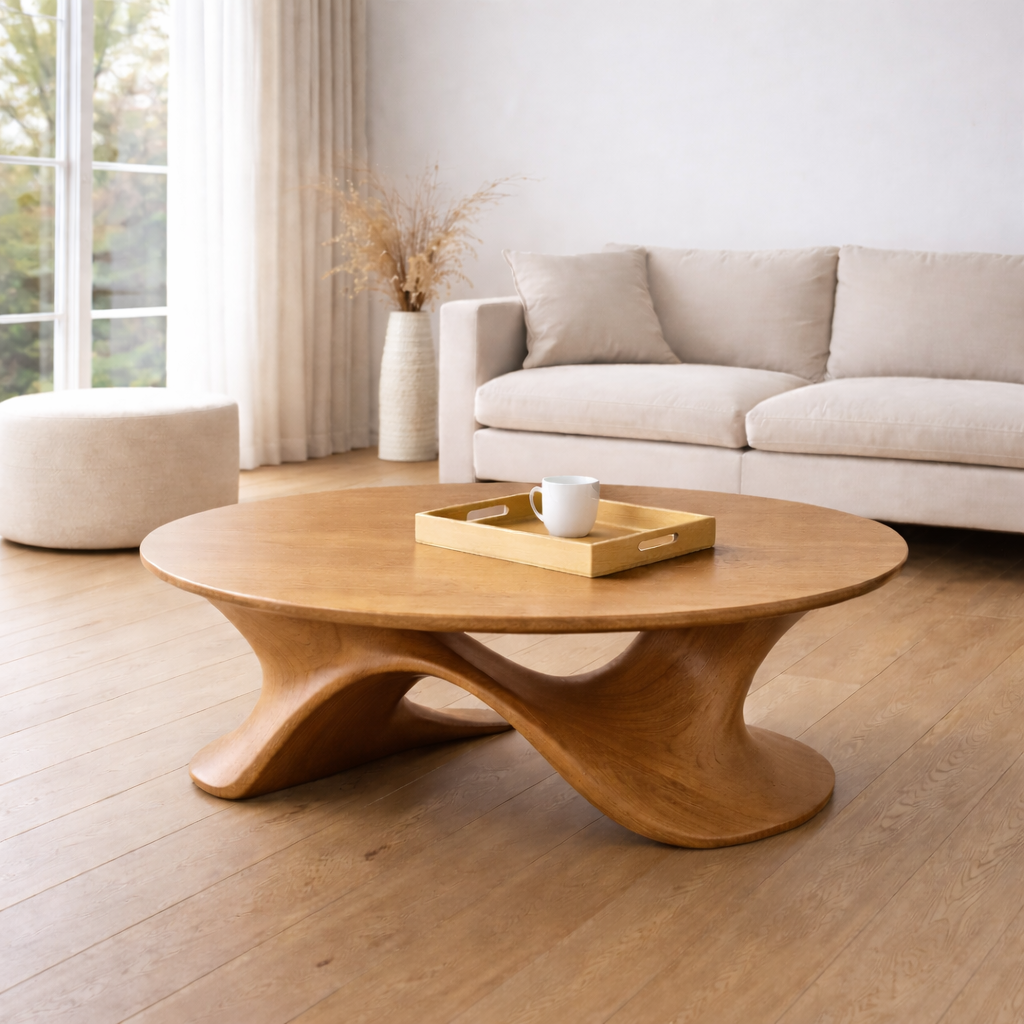 Sculptural Solid Wood Coffee Table – Modern Twisted Design Living Room Centerpiece - view 2 of 8