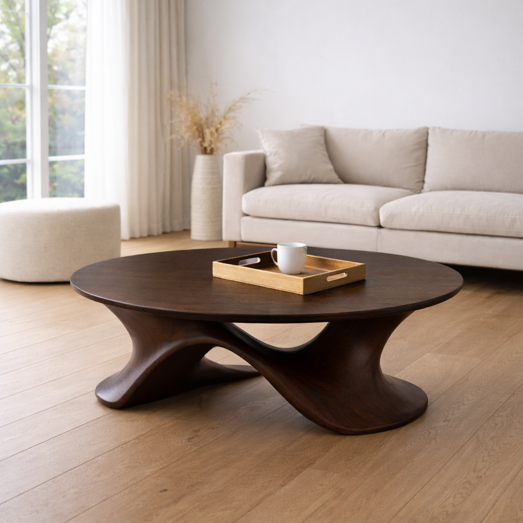 Sculptural Solid Wood Coffee Table – Modern Twisted Design Living Room Centerpiece - view 3 of 8