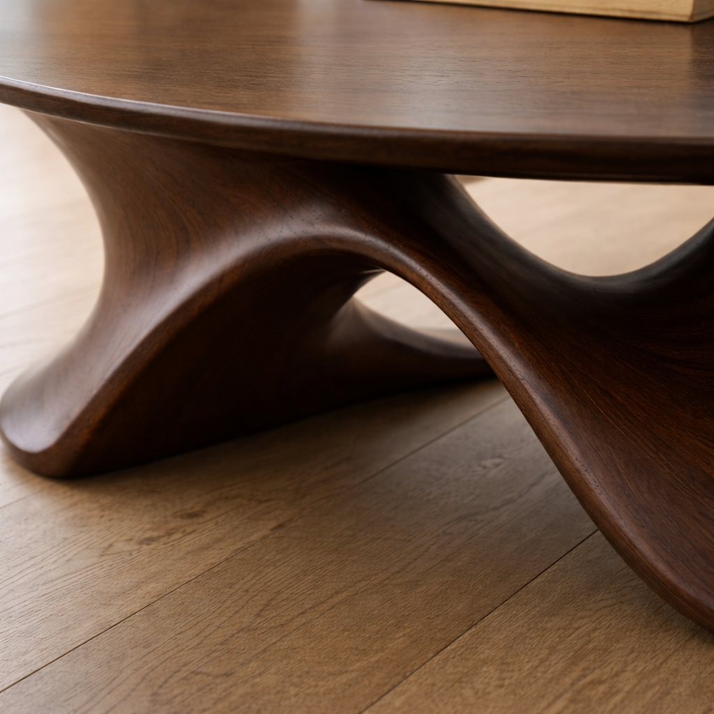 Sculptural Solid Wood Coffee Table – Modern Twisted Design Living Room Centerpiece - view 4 of 8