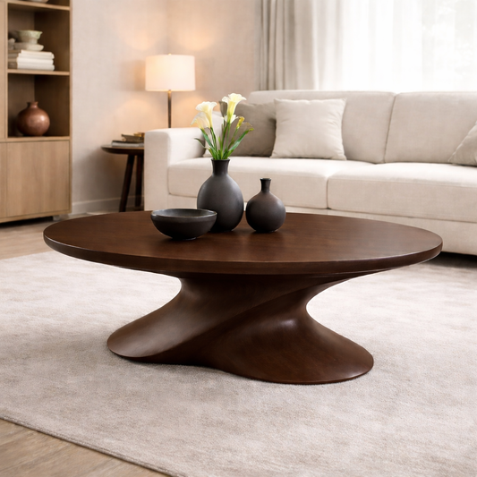 Modern Solid Wood Coffee Table with Sculptural Base – Contemporary Round Coffee Table - view 1 of 8
