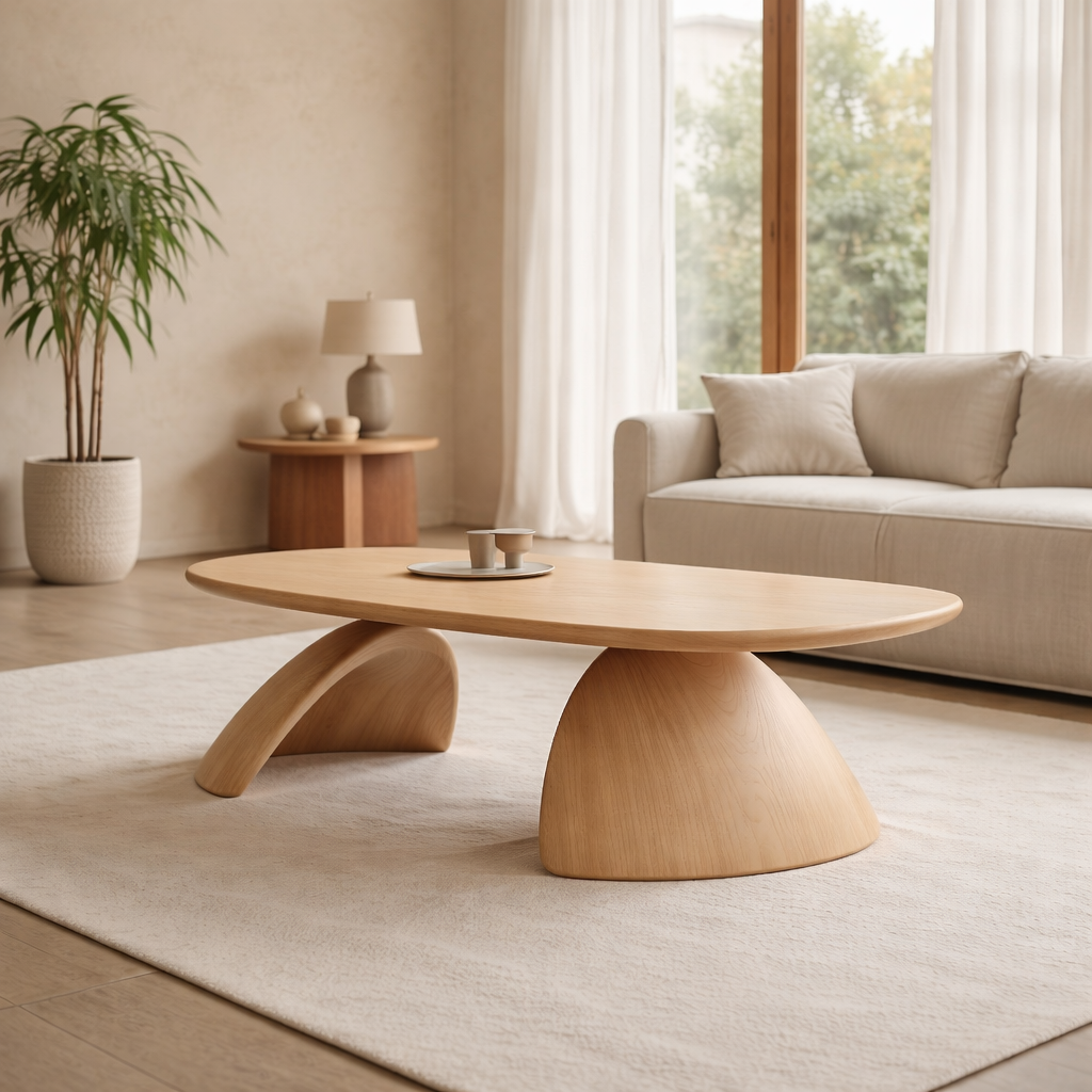 Solid Wood Oval Coffee Table – Sculptural Modern Living Room Center Table - view 1 of 7