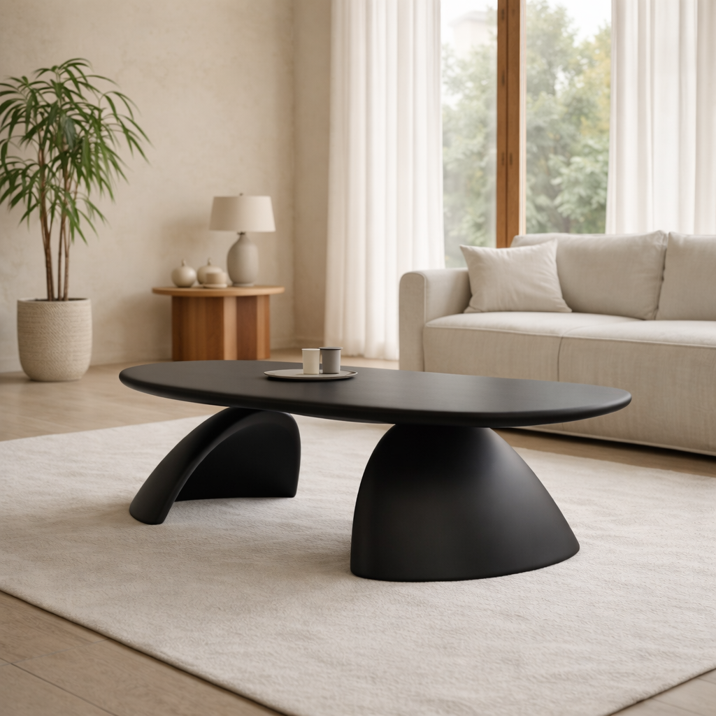 Solid Wood Oval Coffee Table – Sculptural Modern Living Room Center Table - view 3 of 7