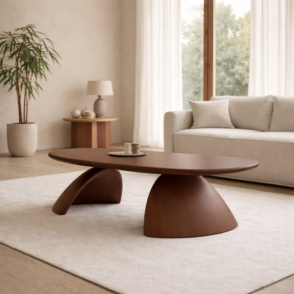 Solid Wood Oval Coffee Table – Sculptural Modern Living Room Center Table - view 2 of 7