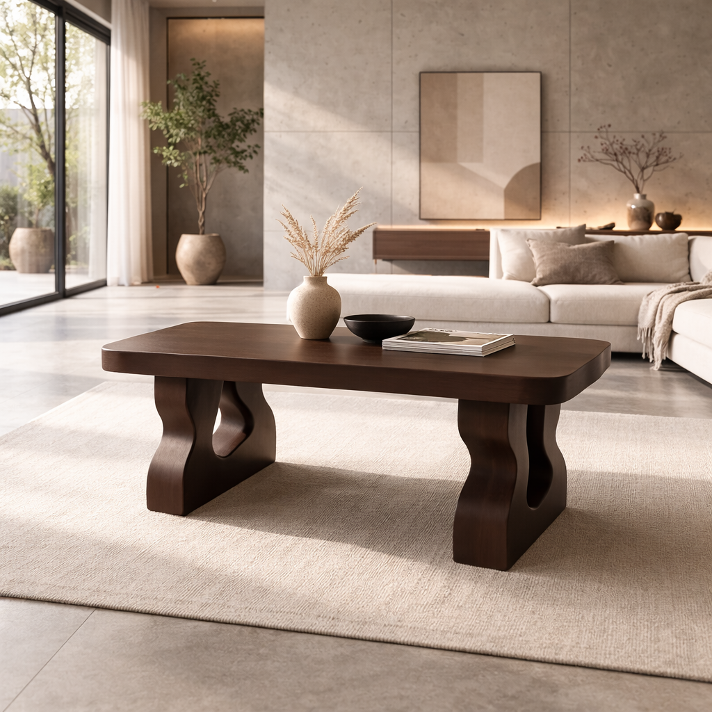 Solid Wood Coffee Table with Sculptural Legs – Modern Living Room Center Table - view 2 of 7