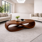 Solid Wood Oval Coffee Table with Sculptural Base – Modern Designer Living Room Table - view 5 of 9