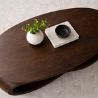 Solid Wood Oval Coffee Table with Sculptural Base – Modern Designer Living Room Table - view 3 of 9