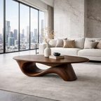 Organic Solid Wood Coffee Table with Sculpted Base – Modern Designer Living Room Table - view 1 of 8