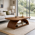 Curved Solid Wood Coffee Table with Open Shelf – Modern Sculptural Design - view 2 of 7