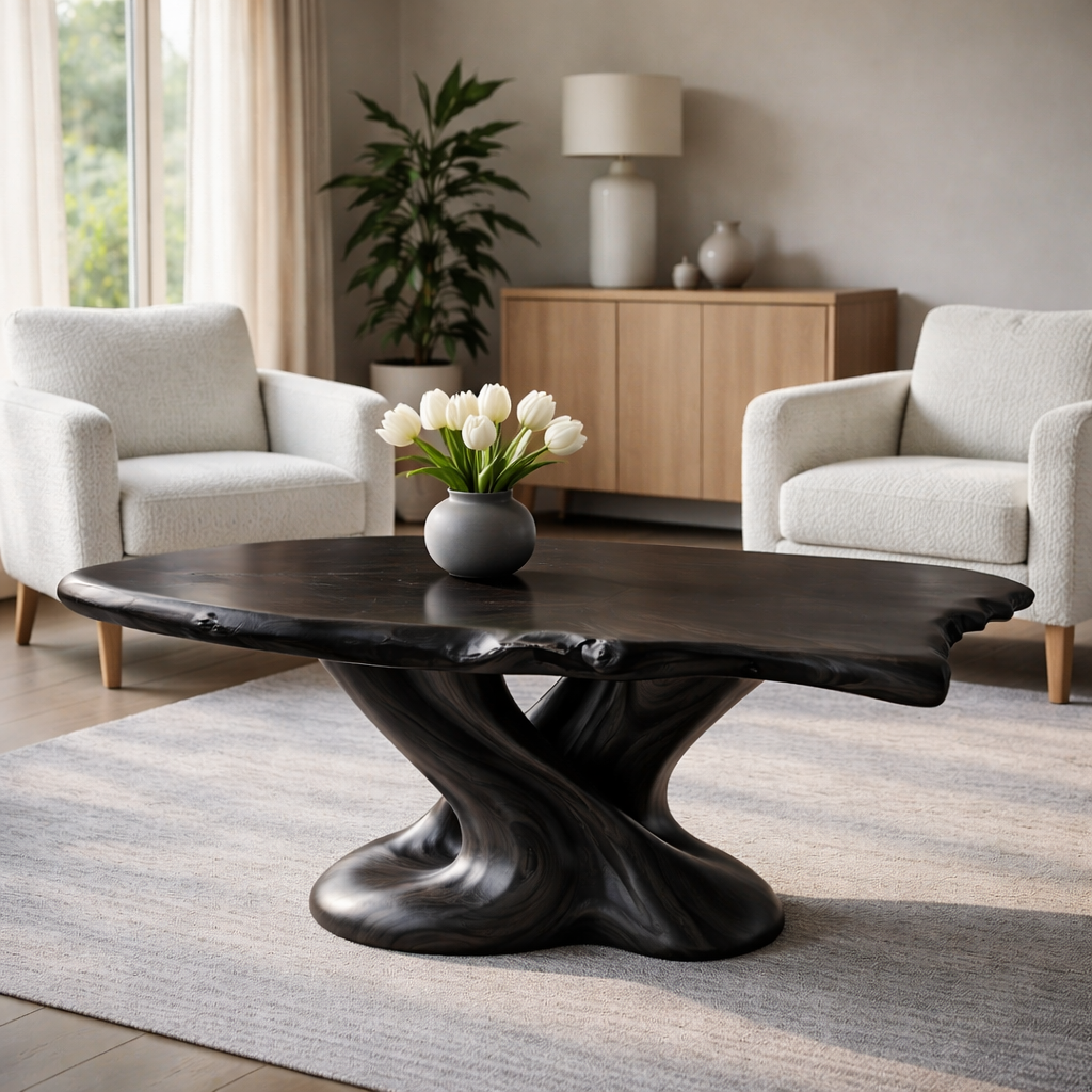 Solid Wood Live Edge Coffee Table with Sculptural Twisted Base - view 5 of 9
