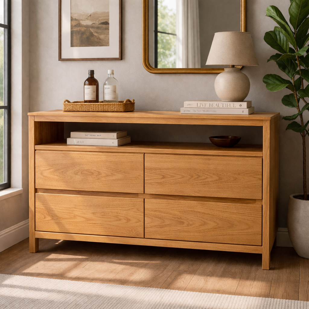 Solid Wood Console Table with Open Shelf and Drawer Storage for Modern Living Room - view 3 of 9