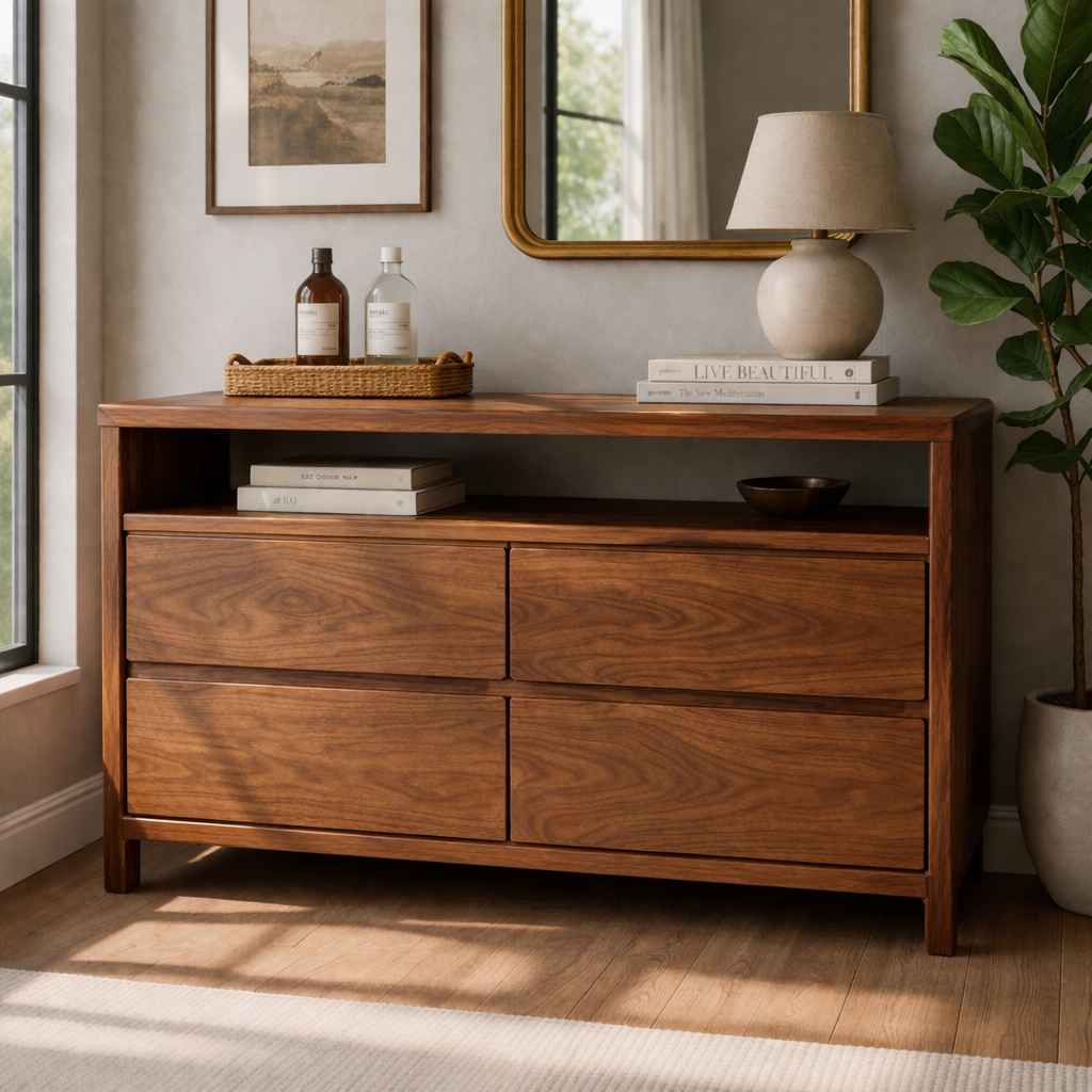 Solid Wood Console Table with Open Shelf and Drawer Storage for Modern Living Room - view 1 of 9