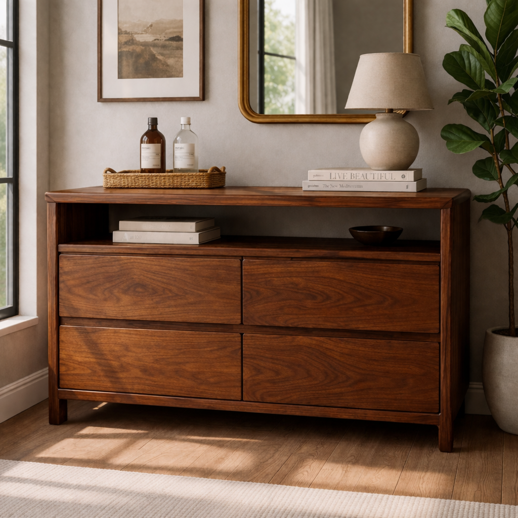 Solid Wood Console Table with Open Shelf and Drawer Storage for Modern Living Room - view 4 of 9