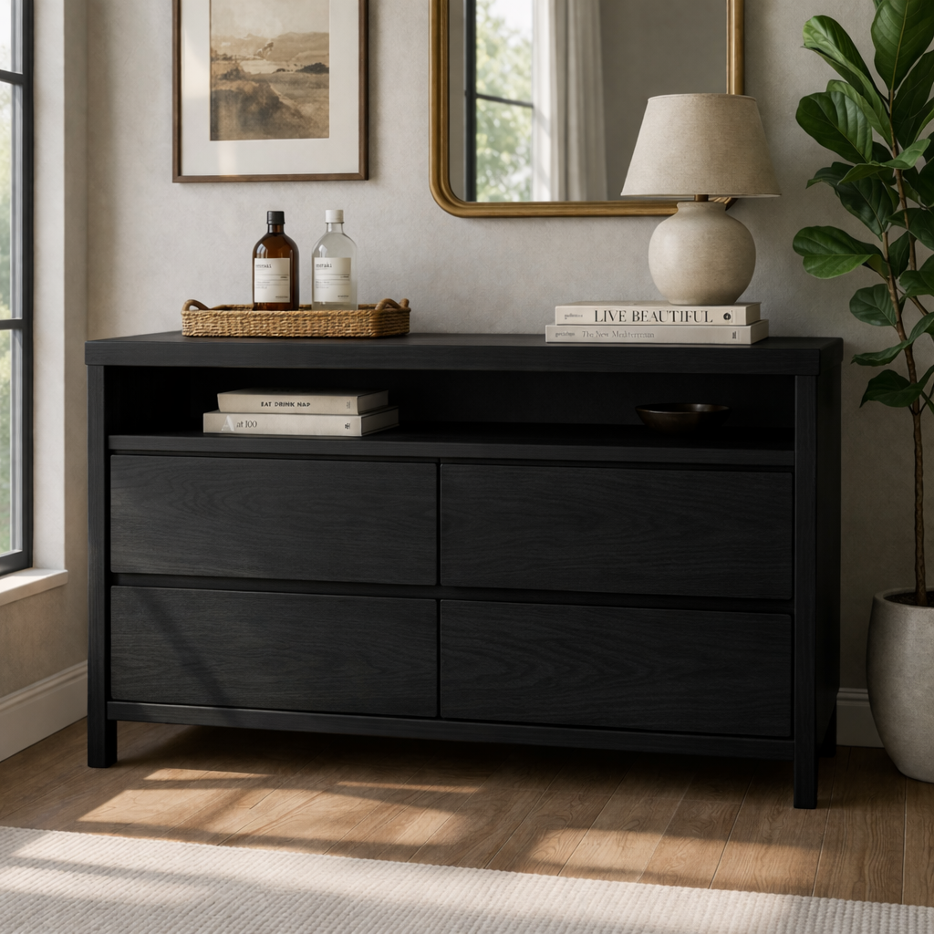 Solid Wood Console Table with Open Shelf and Drawer Storage for Modern Living Room - view 5 of 9