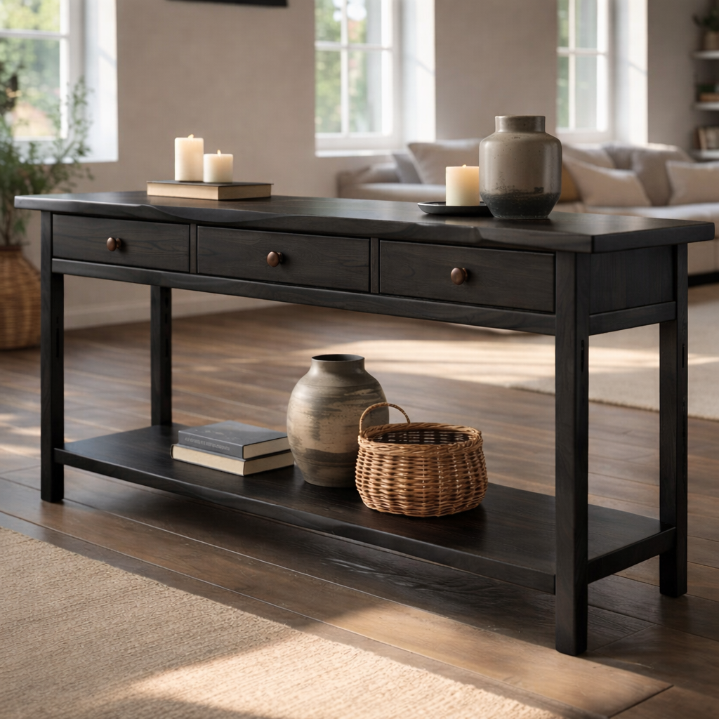 Solid Wood Console Table with 3 Drawers & Lower Shelf - view 5 of 9