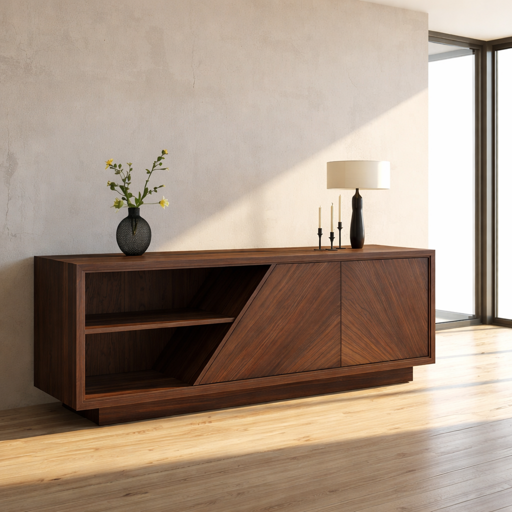 Modern Solid Wood Console Table with Geometric Design and Open Shelf Storage - view 1 of 9