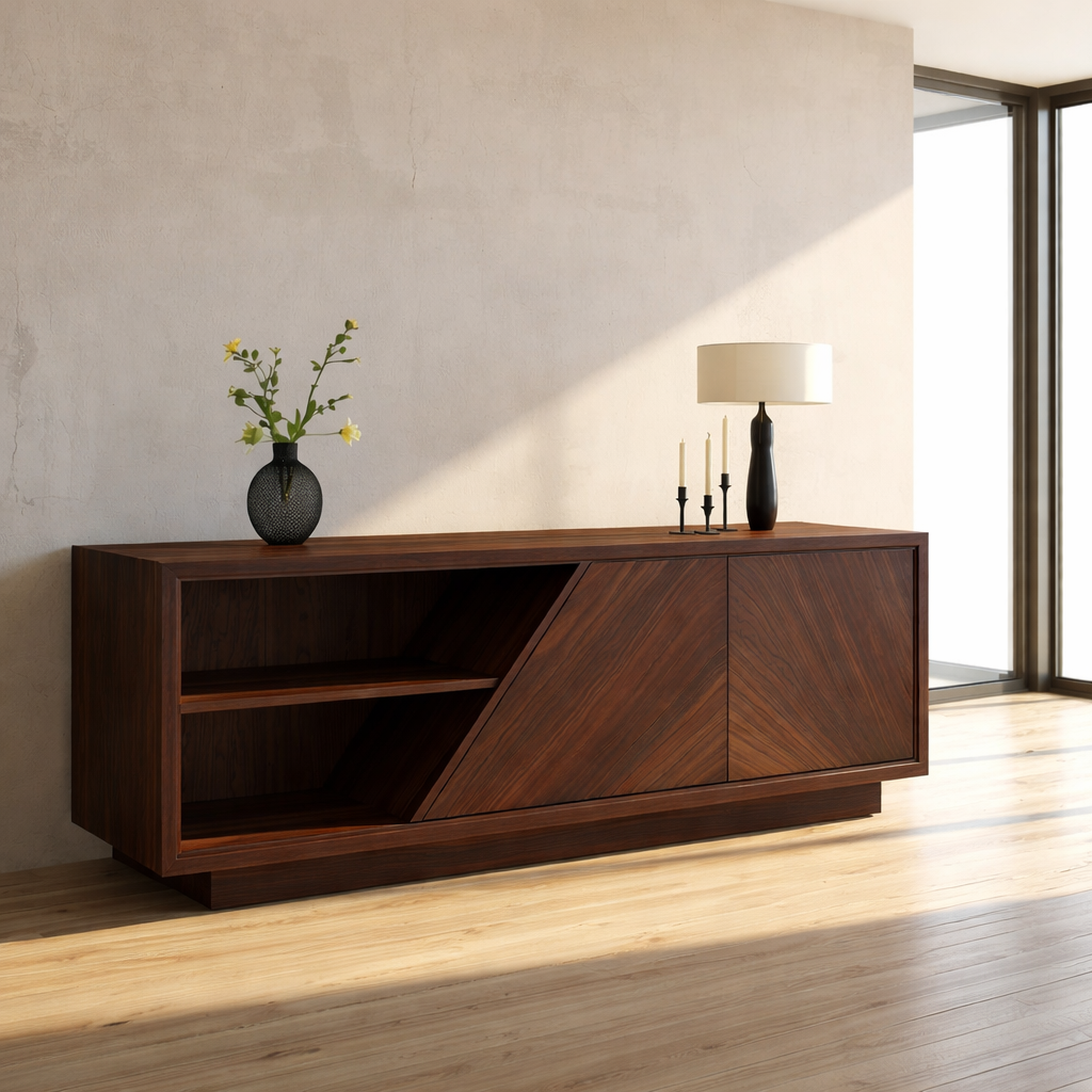 Modern Solid Wood Console Table with Geometric Design and Open Shelf Storage - view 4 of 9