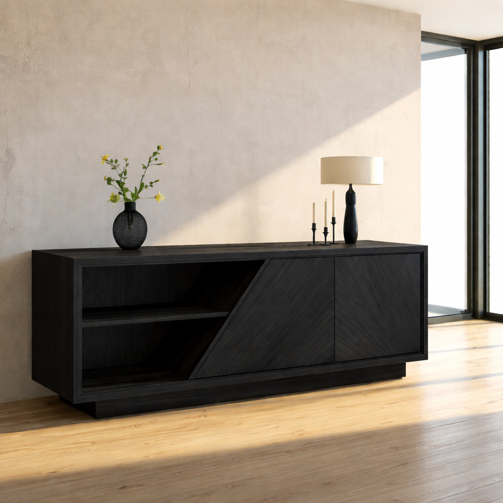 Modern Solid Wood Console Table with Geometric Design and Open Shelf Storage - view 5 of 9