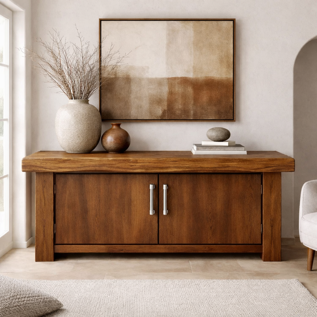 Solid Wood Console Cabinet – Modern Rustic Entryway Storage Table with Double Doors - view 1 of 9