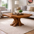 Solid Wood Round Coffee Table for Rustic Living Room with Tree Root Base - view 4 of 9