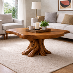 Solid Wood Round Coffee Table for Rustic Living Room with Tree Root Base - view 4 of 9
