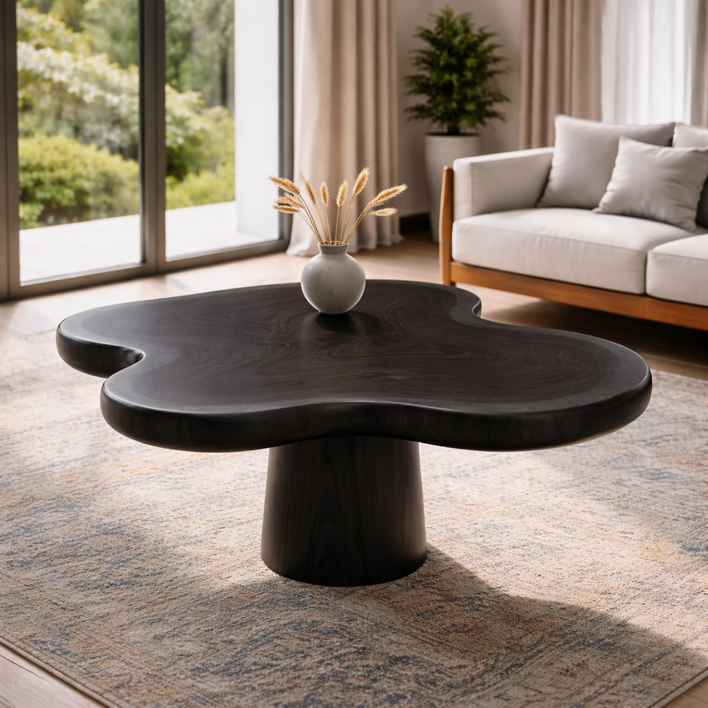 Organic Shape Solid Wood Coffee Table with Sculpted Pedestal Base - view 5 of 9