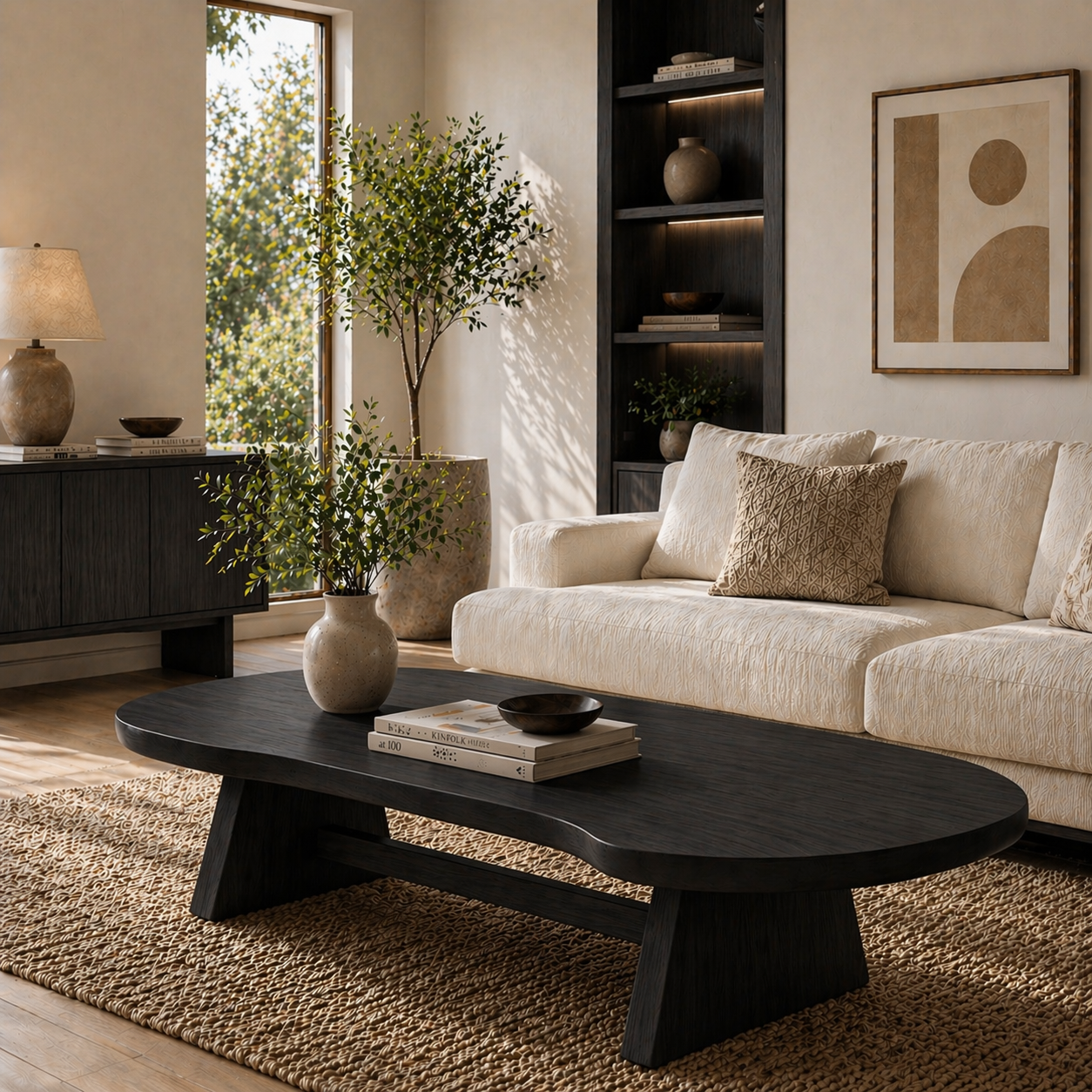 Solid Wood Coffee Table with Organic Oval Top and Angled Base - view 5 of 9