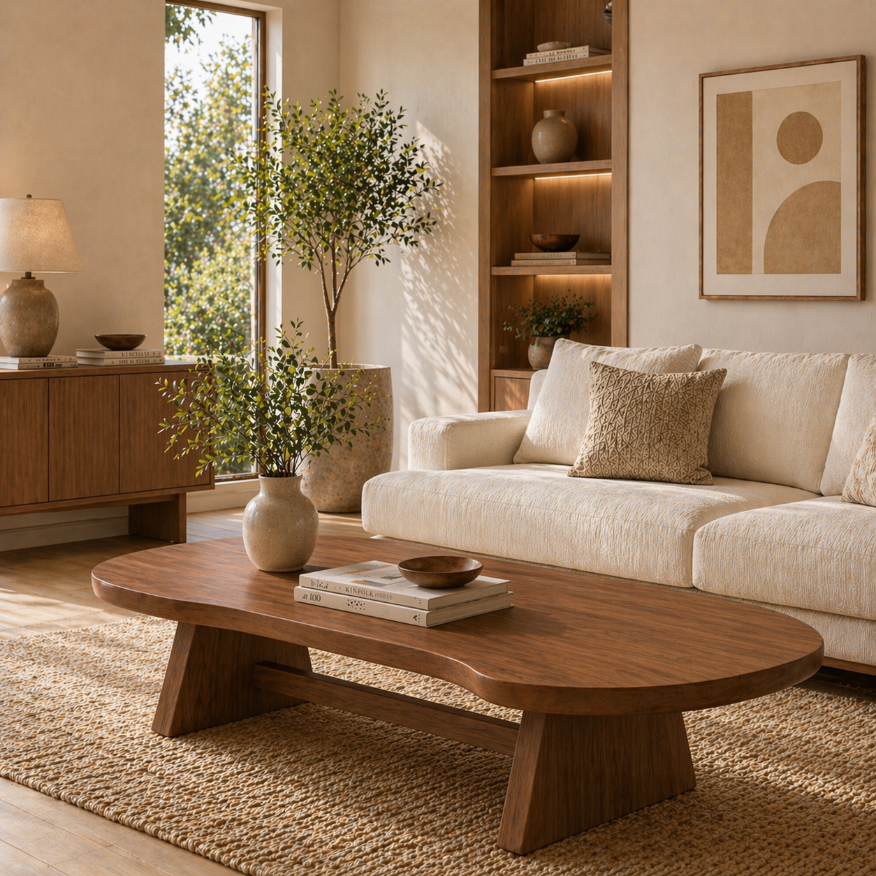 Solid Wood Coffee Table with Organic Oval Top and Angled Base - view 1 of 9