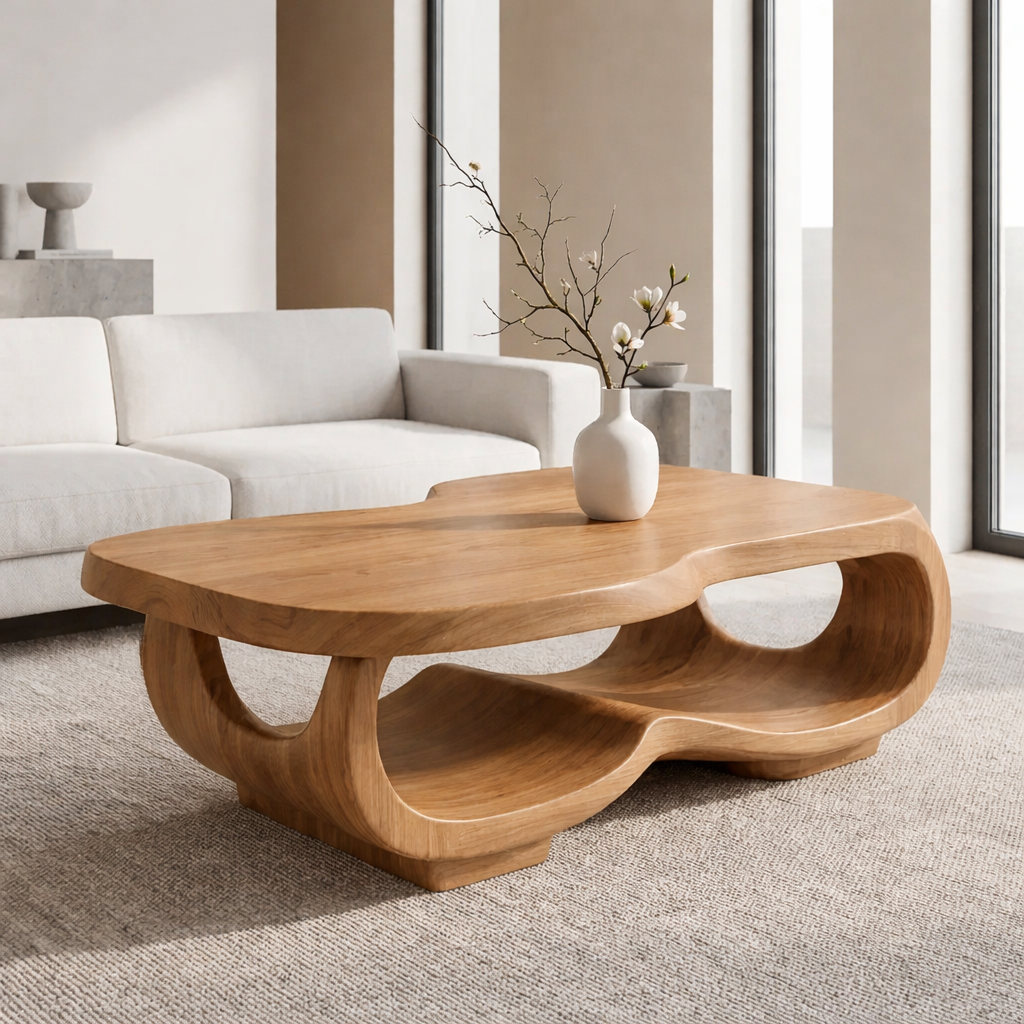 Handcrafted Live Edge Coffee Table – Sculpted Organic Wood Base - view 4 of 9