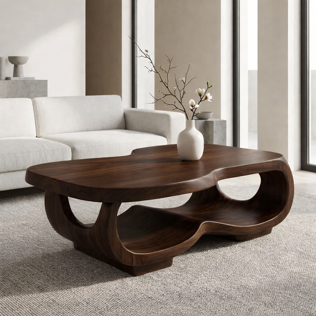 Handcrafted Live Edge Coffee Table – Sculpted Organic Wood Base - view 3 of 9