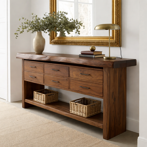 Solid Wood Console Table with Live Edge Top and 6 Drawers - view 1 of 9