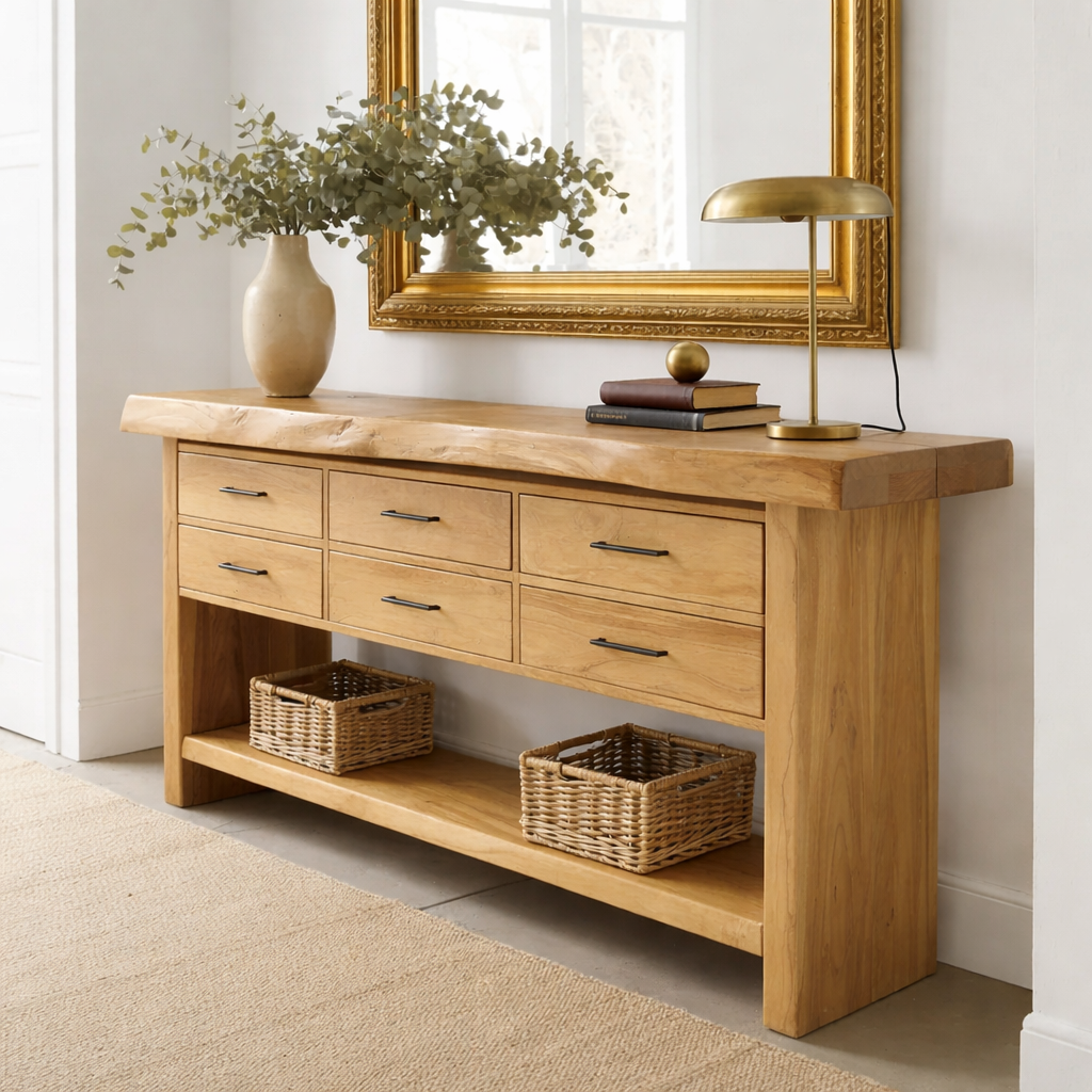 Solid Wood Console Table with Live Edge Top and 6 Drawers - view 4 of 9